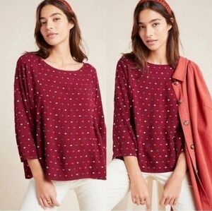 Anthropologie Maeve Dottie Blouse Maroon Size Small
